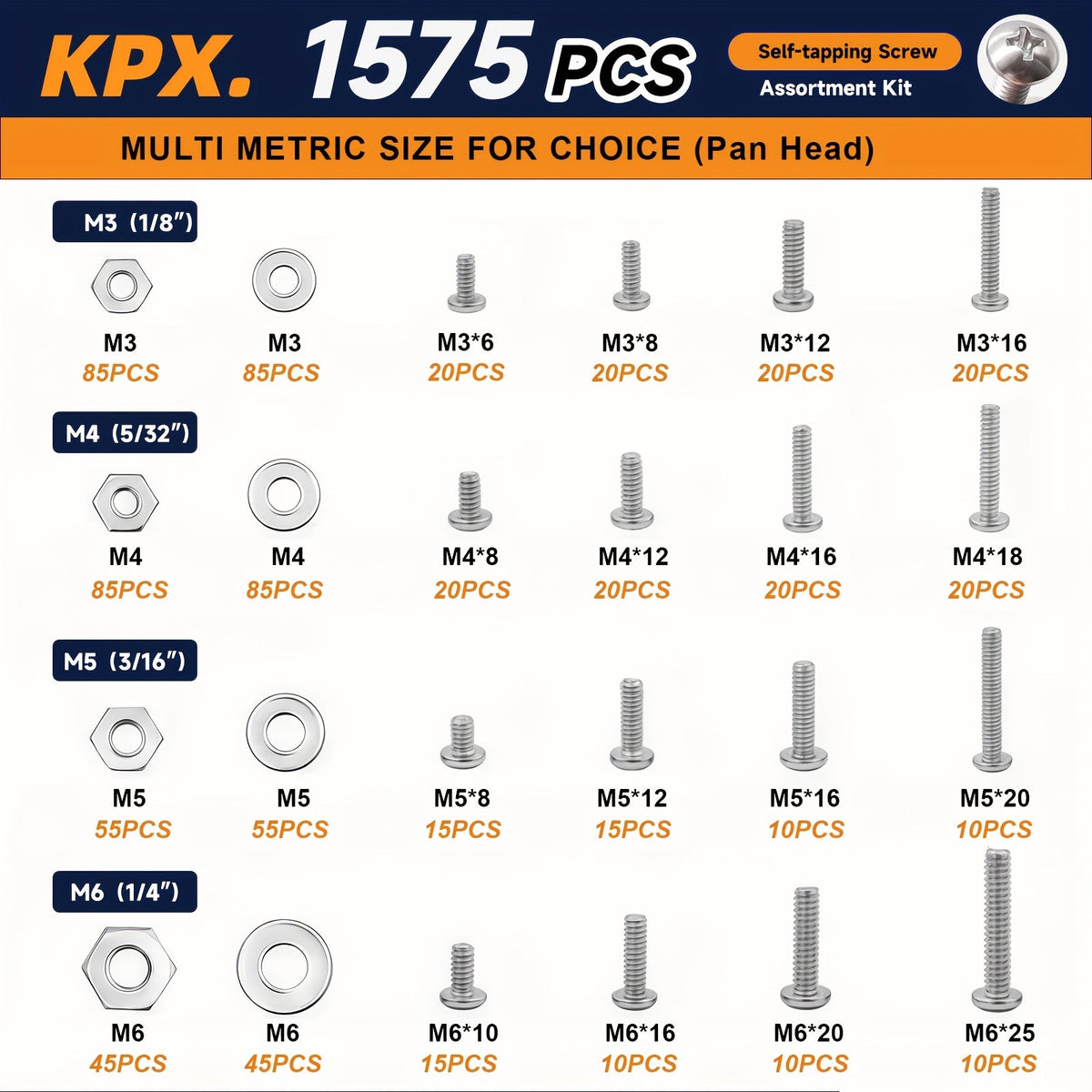1575-Piece Nut & Bolt Assortment Set - Phillips & Flat Head Screws, Nuts, Bolts & Washers with Double-Sided Storage Case - 10 Colors