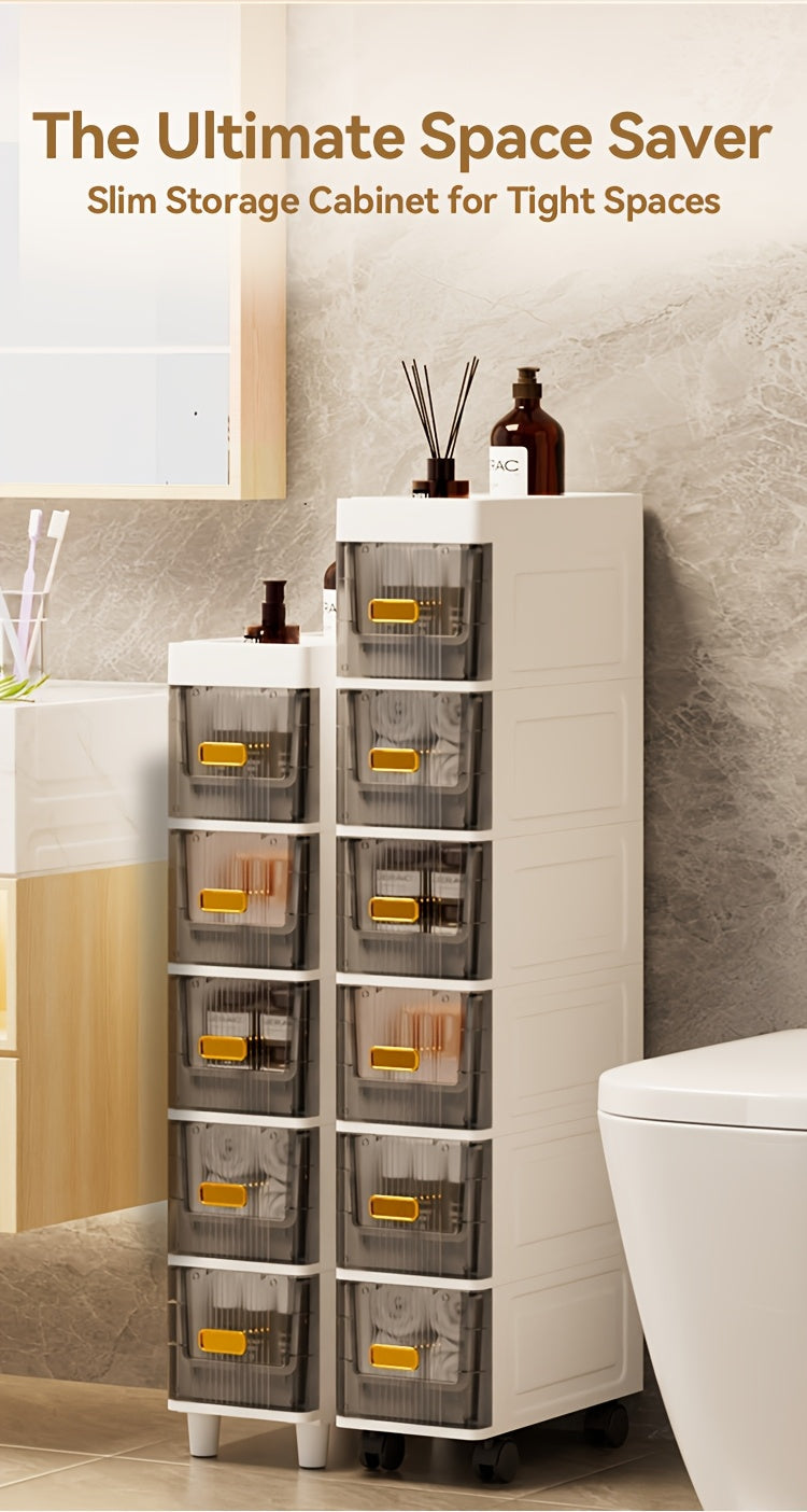 Slim Rolling Storage Cabinet with Drawers and Wheels, Waterproof PP Organizer, 3/4/5/6 Tier for Bathroom, Kitchen, Bedroom, and Small Spaces – Narrow Drawer Unit