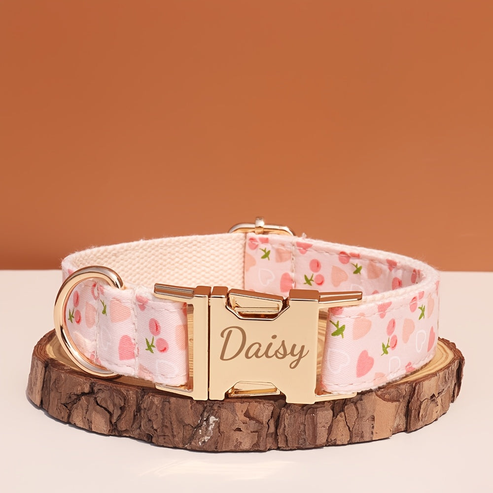 Personalized Dog Collar with ID Tag - Customizable Anti-Lost Pet Collar in 21 Styles, Adjustable XS to XL for Small, Medium, and Large Dogs, Plaid, Floral, and Dot Patterns, Engraved Contact Information