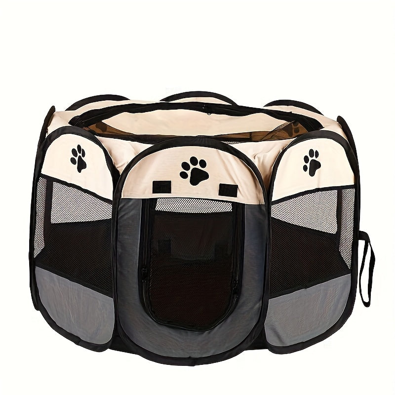 Foldable Octagonal Pet Playpen Tent for Dogs and Cats - Oxford Fabric, No Assembly Required, Indoor/Outdoor Pet Enclosure, Kennel, Maternity Room, Available in M, L, XL, Blue & Beige
