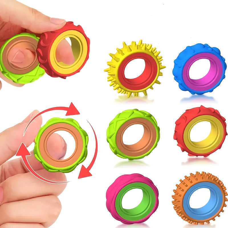 Sensory Finger Spinner Rings for Kids, 4/6/8pcs Fidget Texture Rings, Autism Calming Toy, Anxiety Relief, Classroom Prize, Stocking Stuffer Gift, Mixed Colors