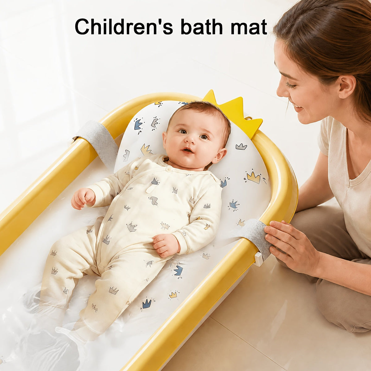 Baby Bath Support Mat Cushion for Newborns, Non-Slip 3-Point Adjustable Infant Shower Net Seat with Cute Cartoon Prints, Safe Bathing Aid for Boys & Girls (Tub Not Included)