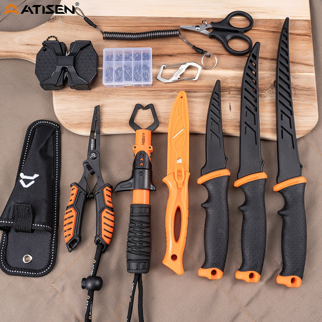 Professional Fishing Knife Set 10/16PCS Fillet & Boning Knife with Road Runner Pliers, Fish Lip Gripper, Knife Sharpener, Retractable S-Buckle Harness, Dishwasher Safe V-Grind Blade - Gift for Fishermen