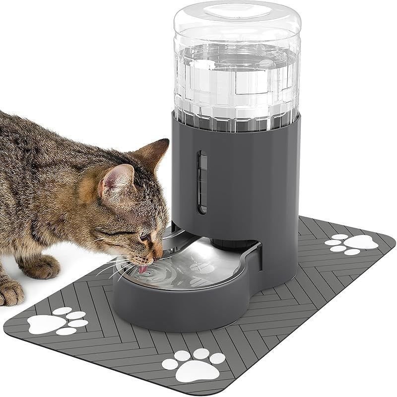 4L Gravity Cat Water Dispenser with Stainless Steel Bowl and Placemat - Automatic Large Capacity Pet Water Fountain for Cats and Small to Medium Dogs - Easy to Clean, BPA-Free, Safe Pet Hydration Station