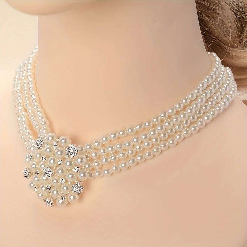 Luxury Bridal Necklace & Earring Set for Women – Silver-Plated Beaded Jewelry Set for Weddings, Evening Parties & Stage Performances, Elegant Dress Accessories