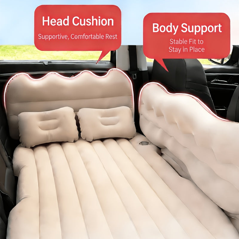 SUV Sedan Car Inflatable Bed, Soft Flocked Back Seat Air Mattress, Foldable & Portable Sleeping Mat for Camping, Road Trips, and Picnics – Includes Air Pump & Storage Bag, Black Grey Beige Pink