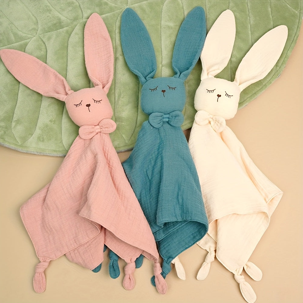 Newborn Baby Bunny Lovey Security Blanket & Rabbit Stuffed Doll, Soft Cuddly Comfort Toy for Boys & Girls, 3 Colors Including Light Blue Pink & Yellow, Baby Shower Gift