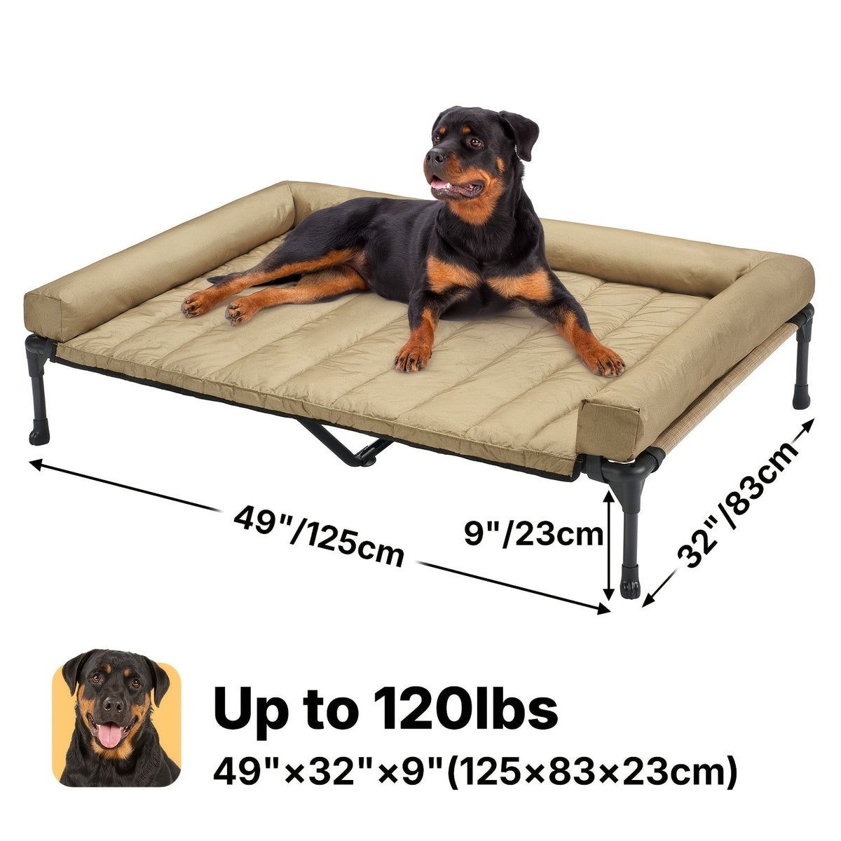 Cooling Elevated Dog Bed with Removable Pillow-Top Mat – Raised Bolster Dog Cot with Breathable Mesh and Non-Slip Feet, Dog Sofa Bed for Indoor & Outdoor Use