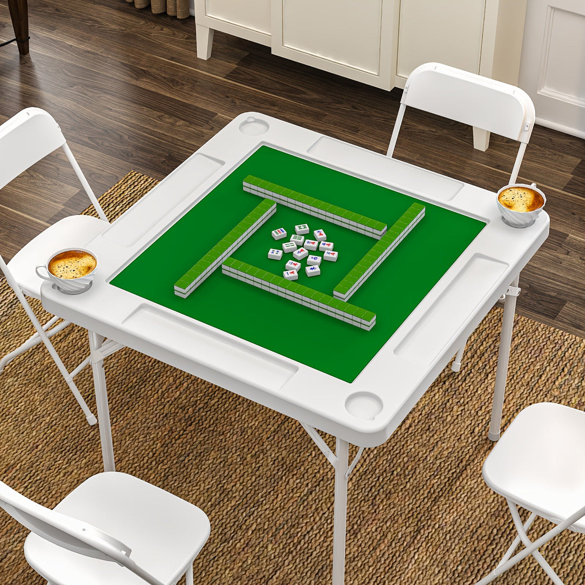 Folding Card Table with Green Felt Surface – Portable Mahjong Table for Poker, Dominoes & Card Games, Foldable Game Table for Home Game Night, Easy Setup, Black or White – Nova Mart