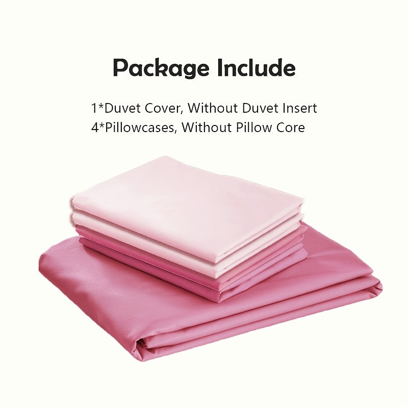 Washed Microfiber Duvet Cover Set 5-Piece, 1 Duvet Cover + 4 Pillowcases, Zipper Closure & Corner Ties, Soft Breathable Bedding Set for Home School Guest Room, No Insert, Multiple Sizes & Colors