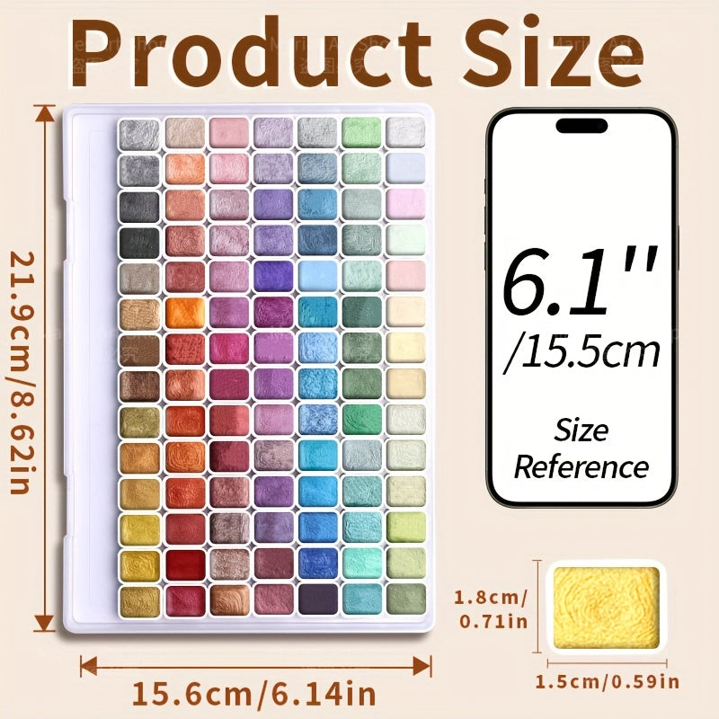 98-Color Metallic Shimmer Watercolor Paint Set, Premium Pearl Pigments in a Portable Case, High Lightfastness for Canvas Illustration, Scrapbooking, Decoration, and Art Supplies for Artists and Hobbyists