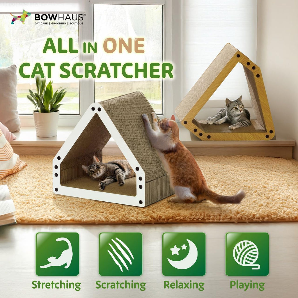 Large House-Shaped Cat Scratcher Lounger – Reversible 5-Layer Cardboard Cat Scratching Pad & Board, 16x14x12 Inches, Protects Furniture, for Indoor Cats of All Sizes, Brown/White