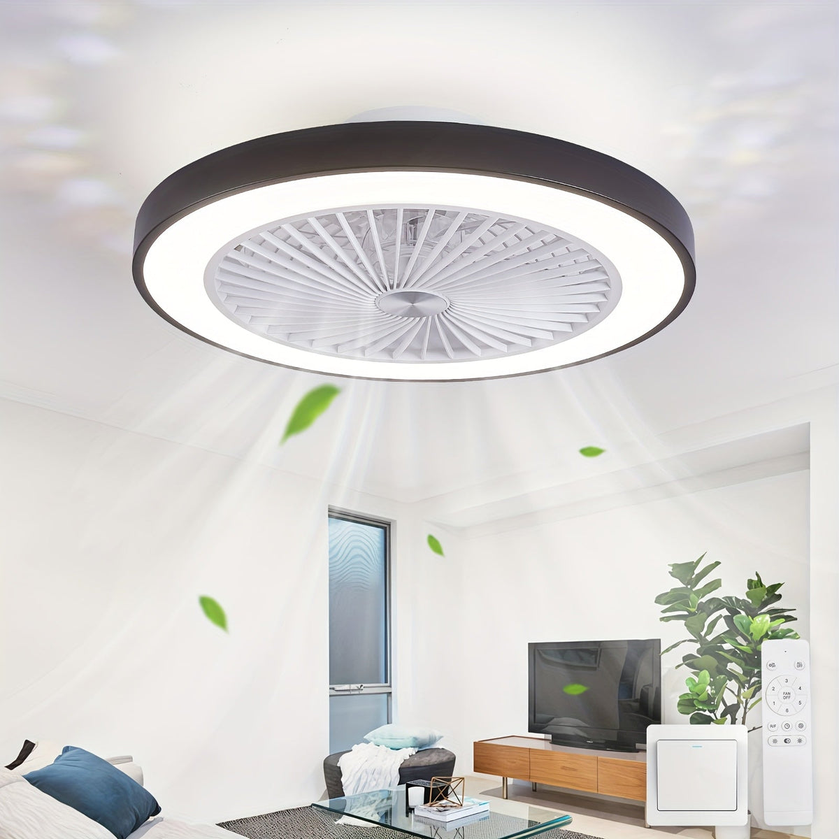 20-Inch Enclosed Ceiling Fan with Light & Remote – Dimmable 3000K-6500K + 1800K Amber Nightlight 6-Speed Reversible Quiet DC Motor 41W for Bedroom Kitchen Living Room in White & Black