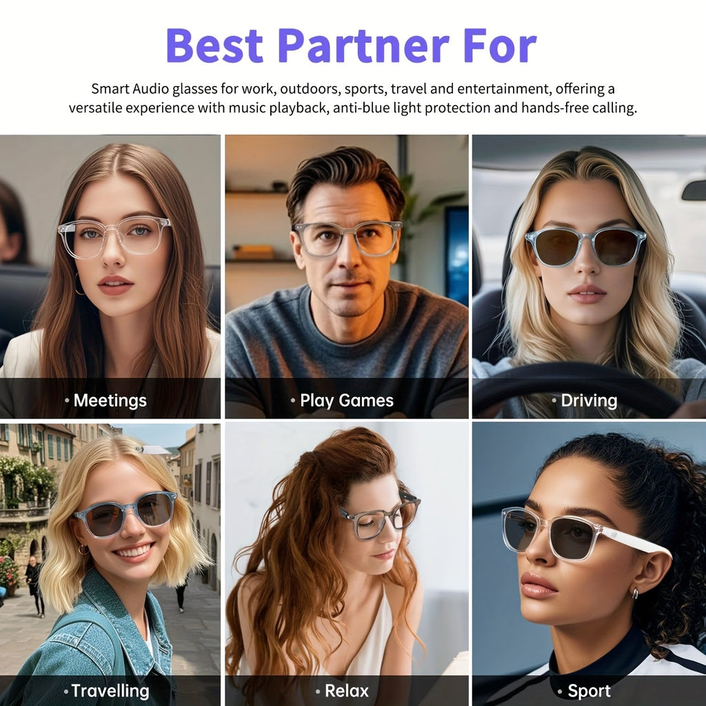 Photochromic Smart Glasses with Bluetooth Audio – Auto-Tinting Lenses, Anti-Blue Light, Wireless Music & Calls, Unisex Sports & Driving Eyewear, Perfect Holiday Gift