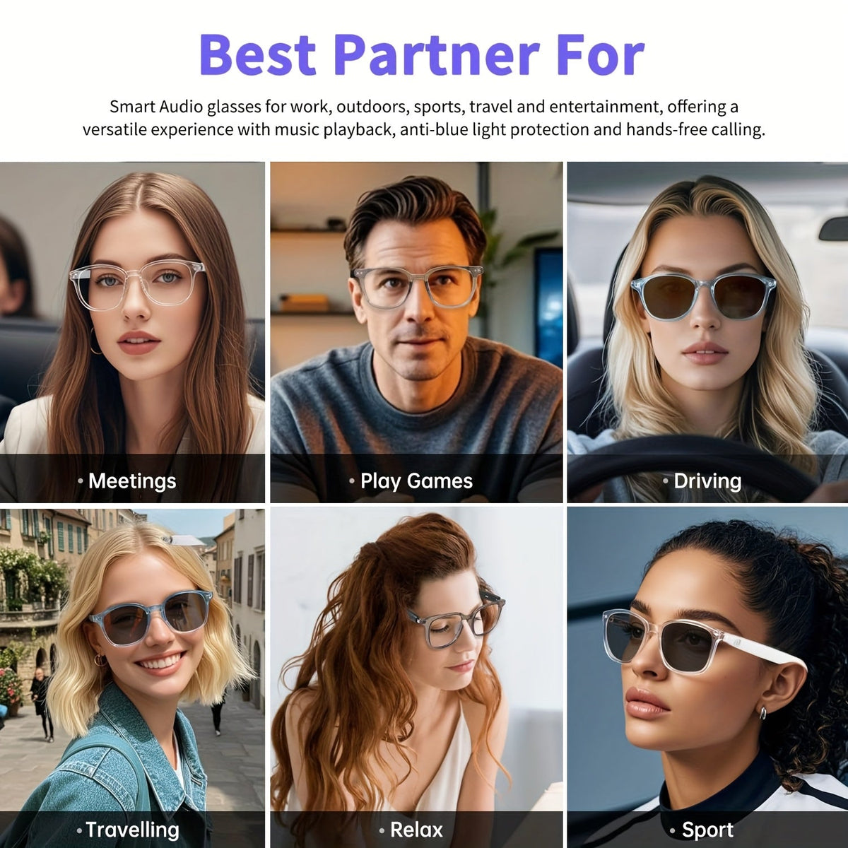 Smart Audio Glasses Bluetooth 6.0 – Auto-Dimming Photochromic Lenses, Anti-Blue Light, Music & Phone Calls, Converts to Sunglasses in Seconds, Multiple Frame Colors