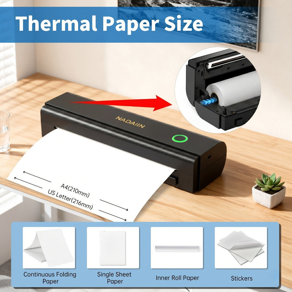 Portable Inkless Thermal Printer A4 with Paper Tray, Wireless Mobile Printer, Supports 8.5x11 Letter/A4 Paper, Compatible with iPhone, Android, Laptop, Home, Office, School, Travel