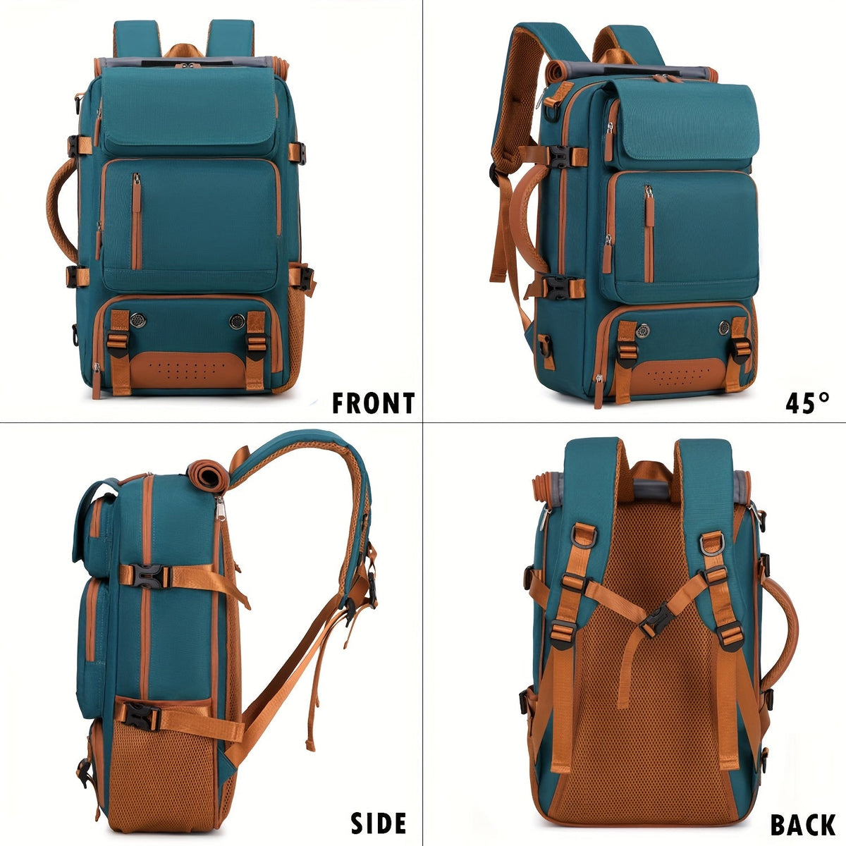 Multifunctional Large Capacity Backpack - Laptop, Travel & Student Bag - Handheld, Single Shoulder & Double Back Carry - Fern Green, Light Green & Peacock Blue