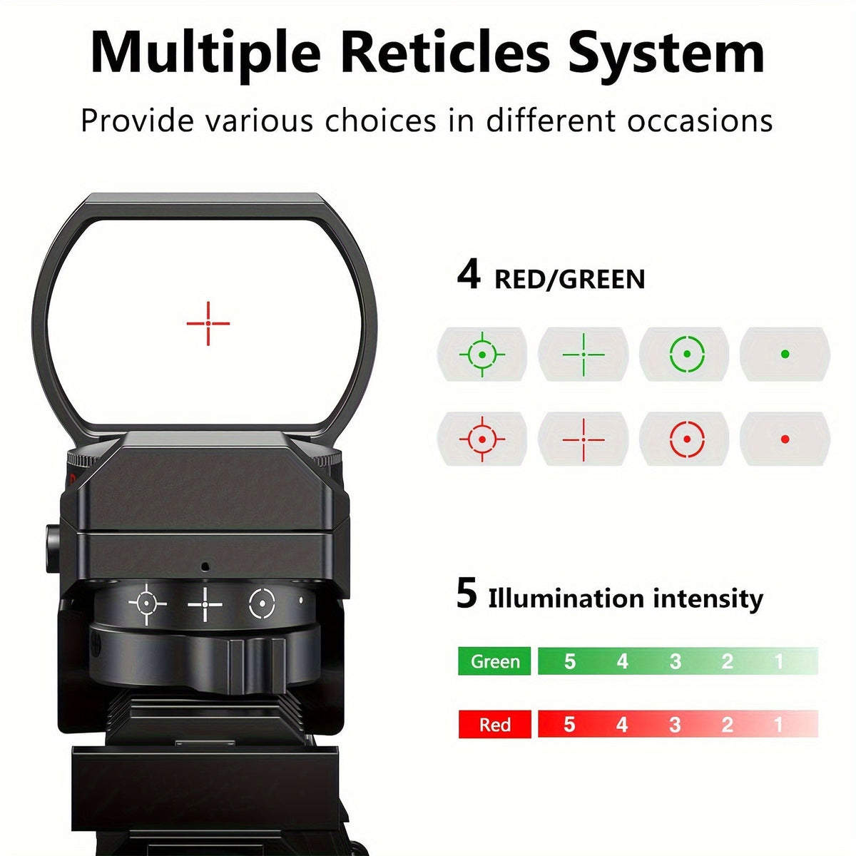 1x22x33 Red and Green Dot Sight with 20mm Picatinny Rail - 4 Reticles, 5 Brightness Settings, Wide Field of View Scope for Rifles and Shotguns