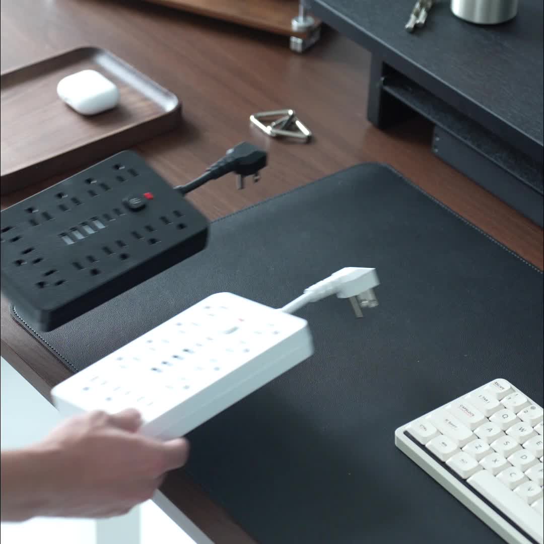 防雷防涌排插 11个AC插孔 | 4个USB-A & 2个USB-C端口，过载保护，短线/5英尺/10英尺延长线 – 家用、办公、桌面及校园多插口电源排插 – 白色 & 黑色