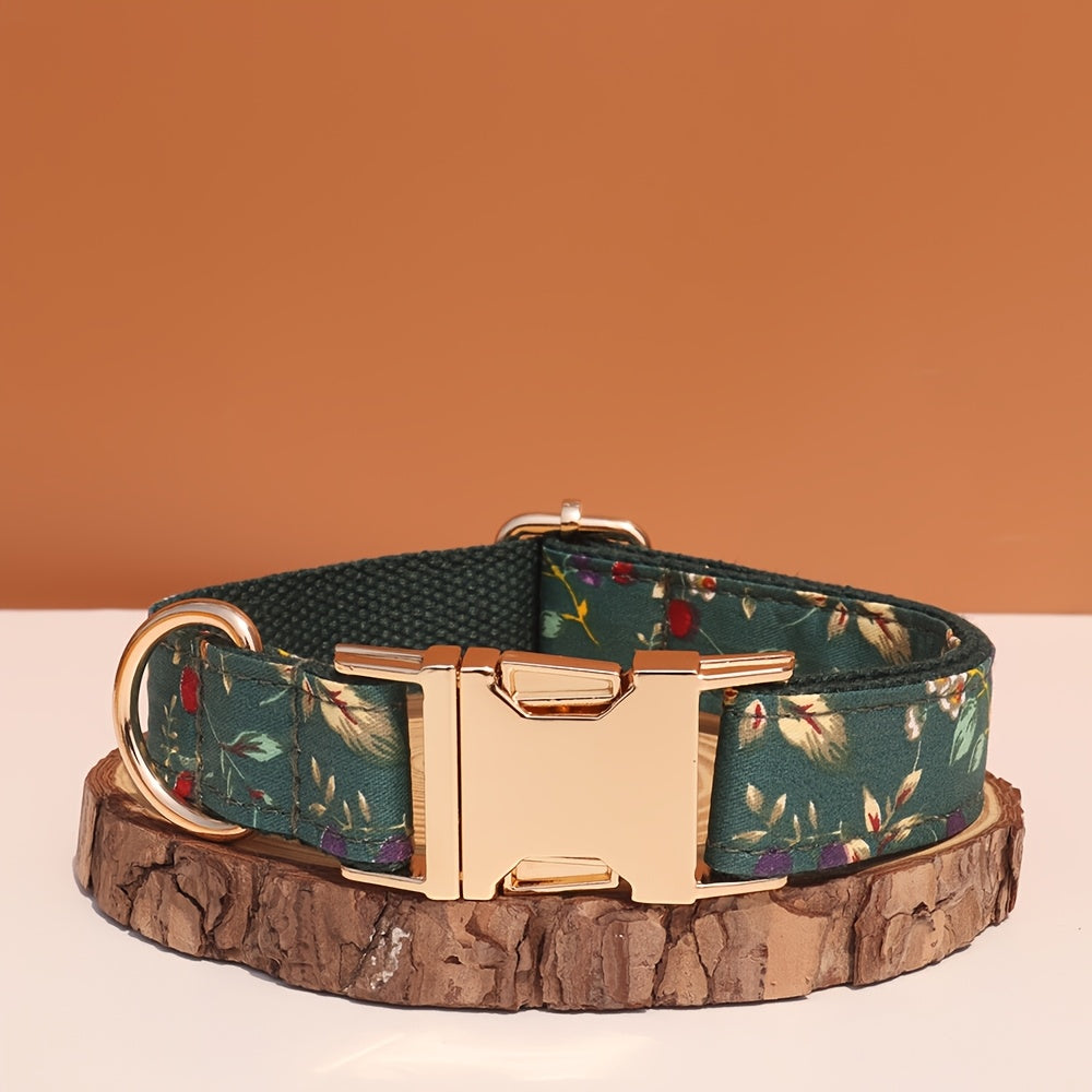 Personalized Dog Collar with ID Tag - Customizable Anti-Lost Pet Collar in 21 Styles, Adjustable XS to XL for Small, Medium, and Large Dogs, Plaid, Floral, and Dot Patterns, Engraved Contact Information