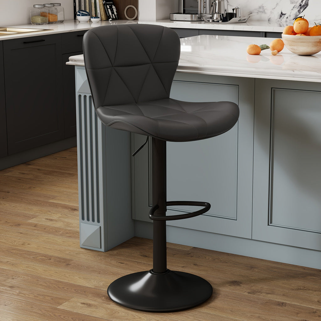 Modern Adjustable Faux Leather Swivel Bar Stool with Back – Thickened Seat Cushion Square Island Counter Stool for Kitchen Bar & Restaurant in 6 Colors (Set of 1 2 3 or 4)