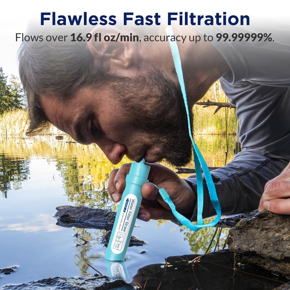 Personal Water Filter Straw 0.1 Micron 4-Stage Filtration Mini Water Purifier, Lightweight Portable Survival Gear for Hiking, Camping, Travel, and Emergency Preparedness, 1 or 2 Pack Options