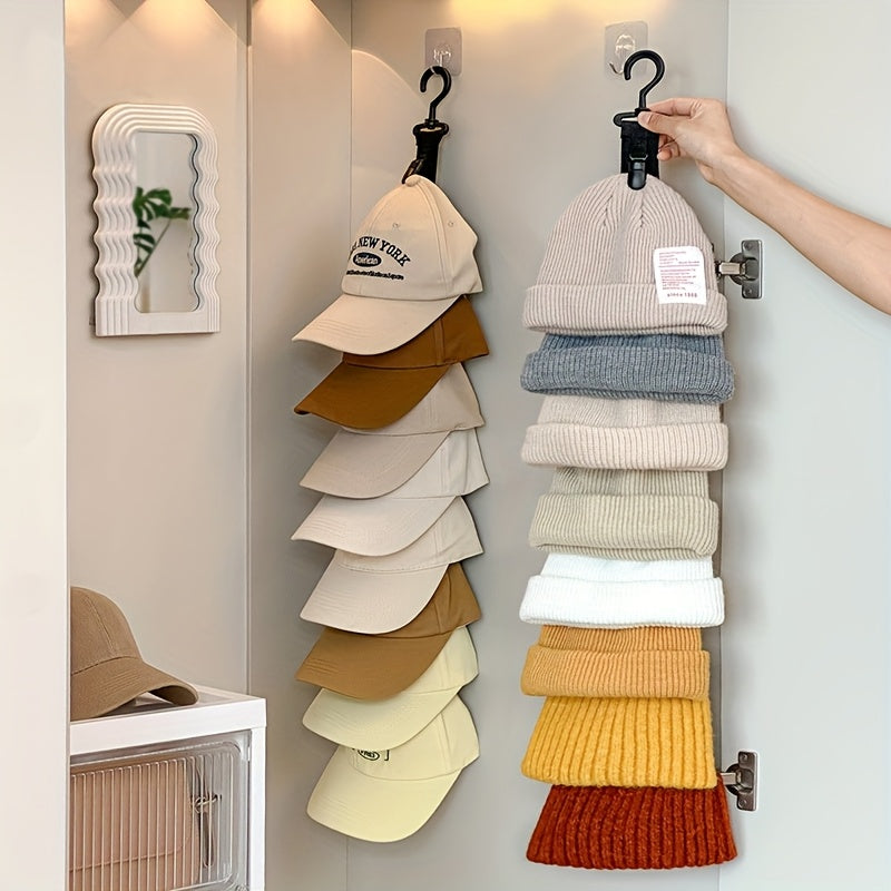 Hat Storage Organizer with 8 Clips - Holds 8 Baseball Caps - Hanging Hat Rack for Home Closet & Wardrobe - Black & Grey