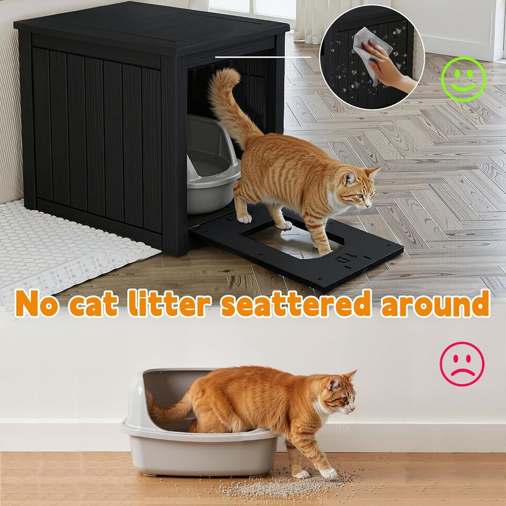 Hidden Litter Box Cabinet - Multifunctional Cat Litter Box Enclosure with Side Table Top, Front-Opening Door, Easy Clean - Indoor, Courtyard & Doorstep - Black & Light Brown