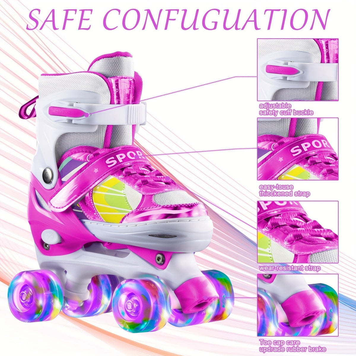 Kids Adjustable Roller Skates, 3 Sizes, Breathable Mesh, Beginner Roller Skates for Children, 6 Colors, Small/Medium/Large, Sizes for Little Kids, Big Kids, and Youth, Boys and Girls, Outdoor and Indoor Skating