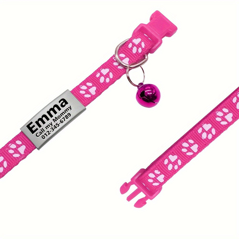 Personalized Adjustable Dog & Cat Collar with Paw Print Design - Colorful Customized Pet ID Tag Collar, Stylish and Safe Breakaway Collar for Small, Medium, and Large Pets, Christmas Gift