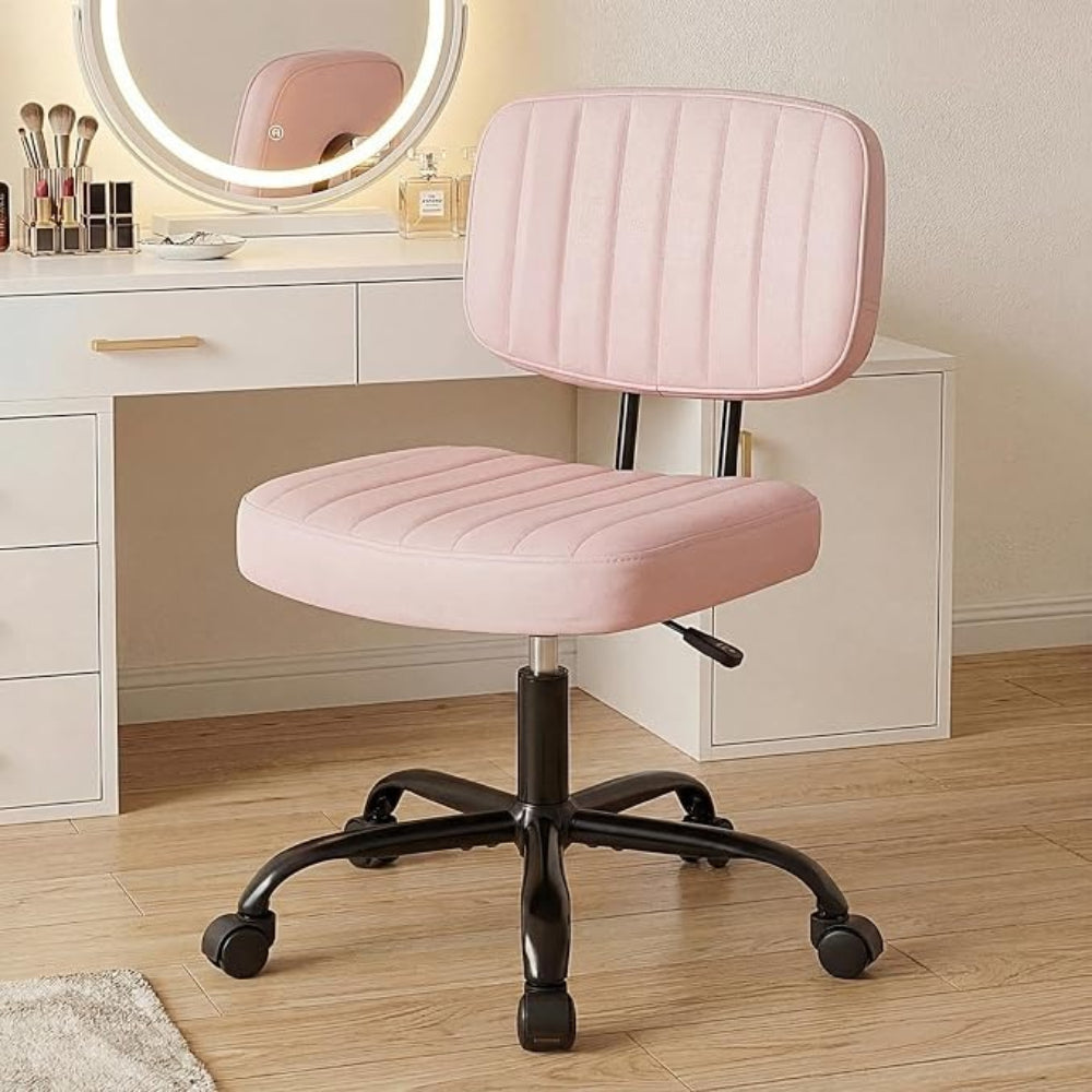 Armless Desk Chair PU Leather with Lumbar Support – Height Adjustable Rolling Swivel Task Chair for Home Office Bedroom Vanity Students Adults