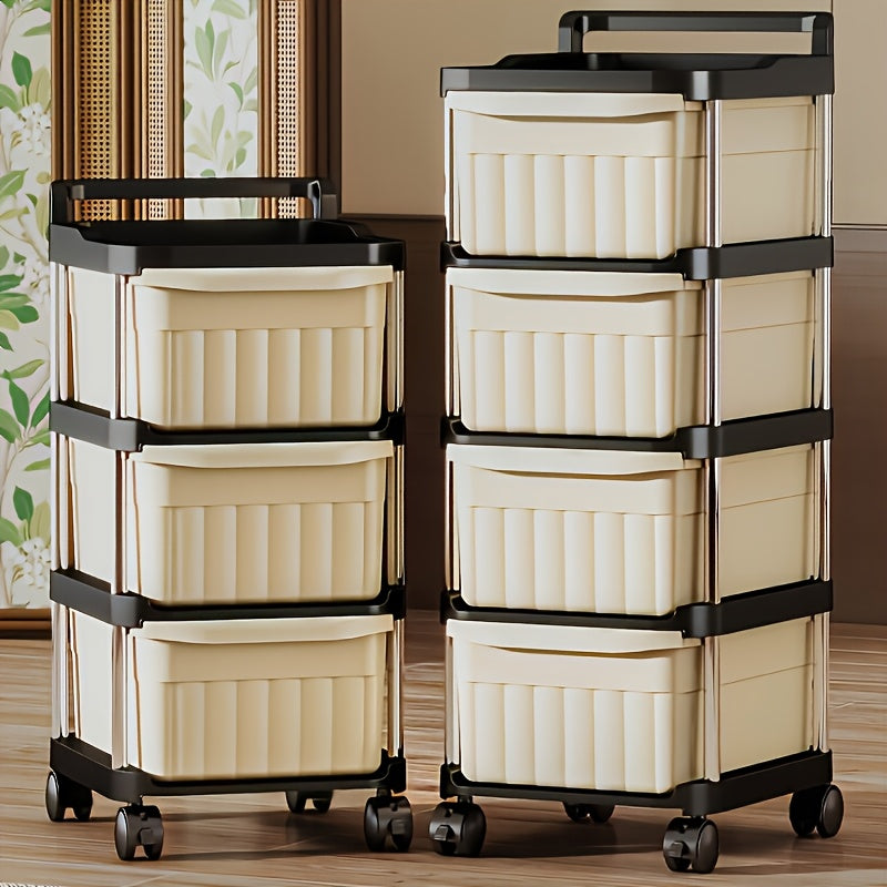 Rolling Drawer Storage Cabinet - 3 or 4-Layer, Plastic Stackable with Wheels, Multi-Function Mobile Storage Cart & Trolley - Bedroom, Living Room, Office, Craft & Grocery - Black Frame