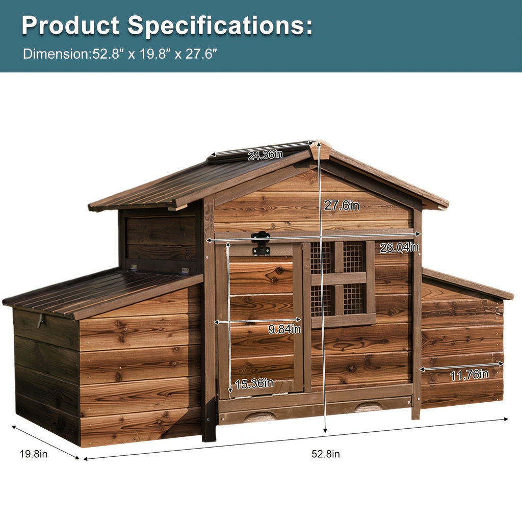 Weatherproof Wooden Chicken Coop with Double Nest Boxes Large Outdoor Poultry Hutch with Resting Area for Chickens Rabbits & Ducks – All-Season Safe & Easy Assembly