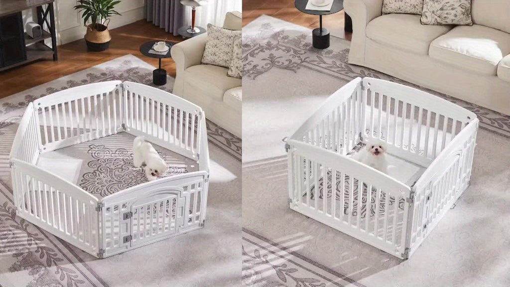 4 & 6 Panel Expandable Dog Playpen with Non-Slip Base, Portable Indoor/Outdoor Puppy Pen with Safety Locking Door for Medium Dogs – Black & White