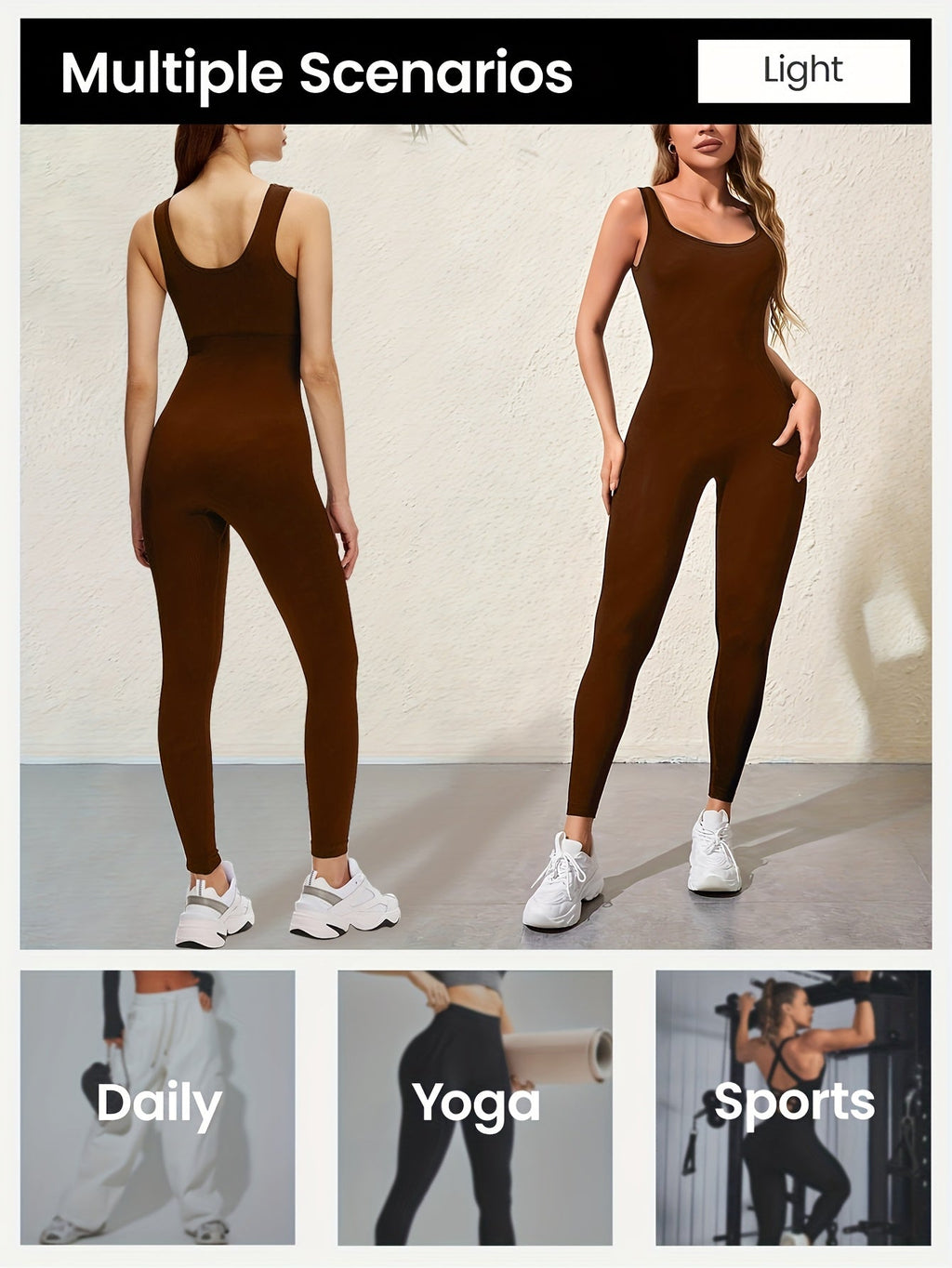 Women's Sleeveless Square Neck Jumpsuit – 90% Nylon Stretch Fabric, Thick & Opaque Activewear for Yoga, Pilates, Running, Fitness & Everyday Wear, Sizes S-XL, Multiple Colors