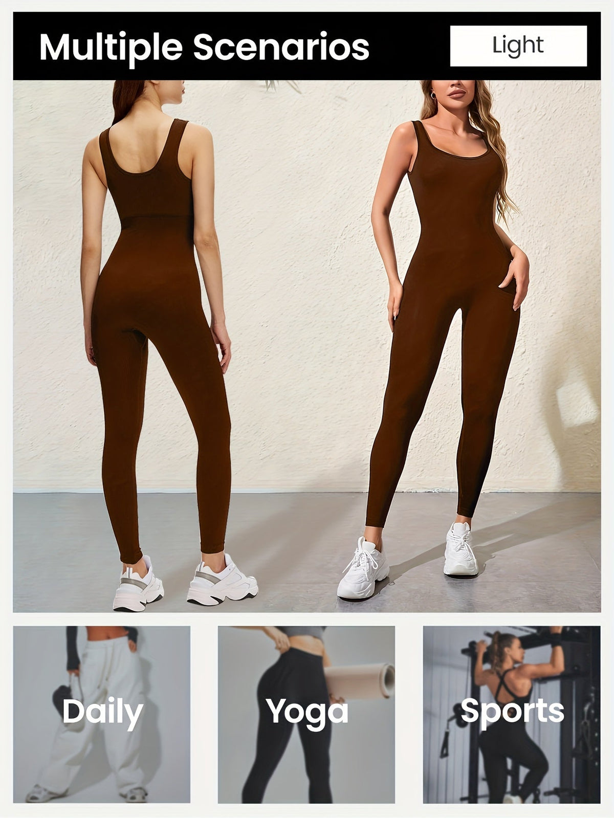 Women's Sleeveless Square Neck Jumpsuit – 90% Nylon Stretch Fabric, Thick & Opaque Activewear for Yoga, Pilates, Running, Fitness & Everyday Wear, Sizes S-XL, Multiple Colors