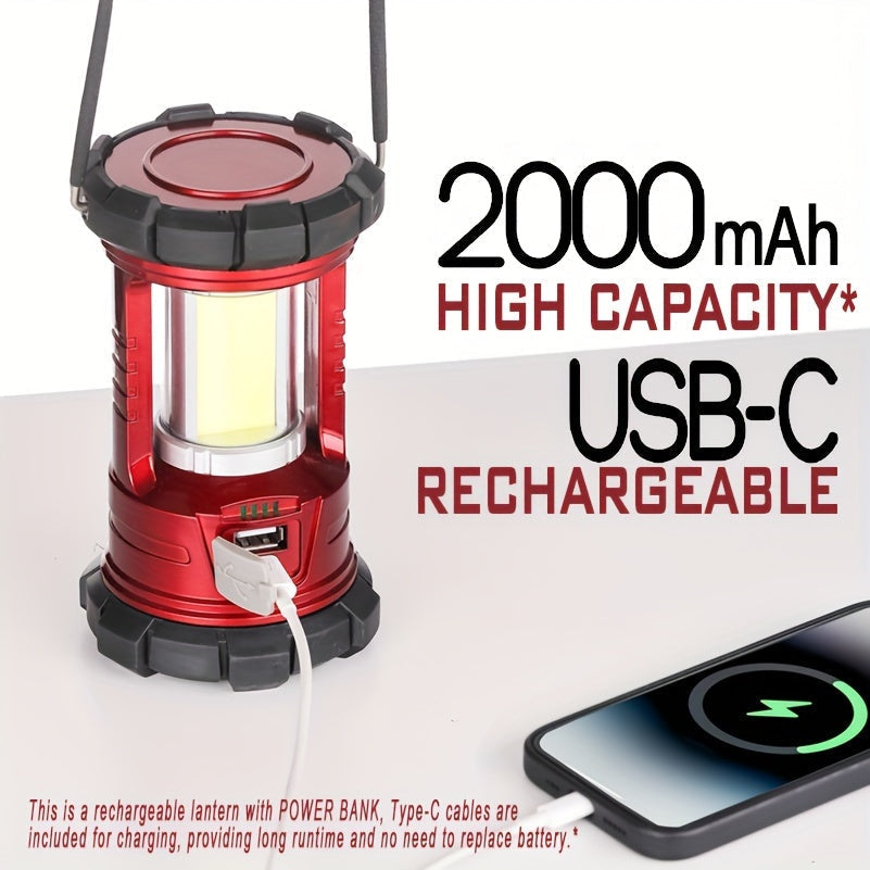 2-Pack Rechargeable Camping Lantern, 1500LM LED with Phone Charger, 3 Light Modes, Portable Hurricane Emergency Lantern for Camping, Hiking, Power Outages, and Outdoor Survival