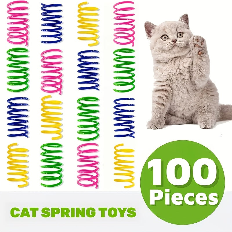 猫咪弹簧玩具100件装 - 适合室内猫咪和幼猫的彩色塑料螺旋弹簧，互动式狩猎、拍打和啃咬玩具，耐用无电池大包装猫玩具，多猫家庭超值套装