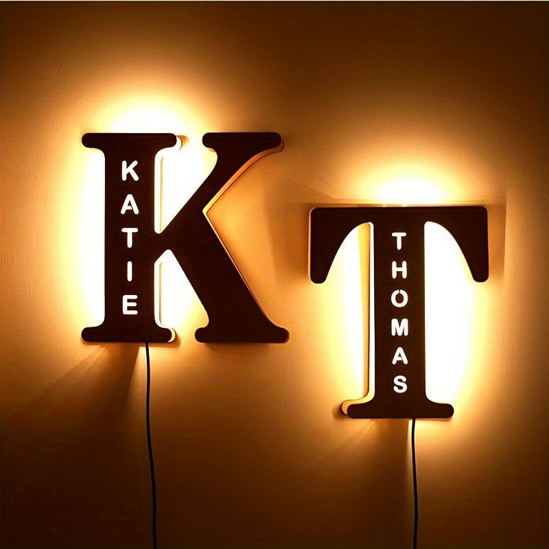 Personalized LED Letter Night Light – Custom Wooden Name-Engraved Wall Lamp Gift for Couples Friends Family Girlfriend & Boyfriend (A–Z Available)