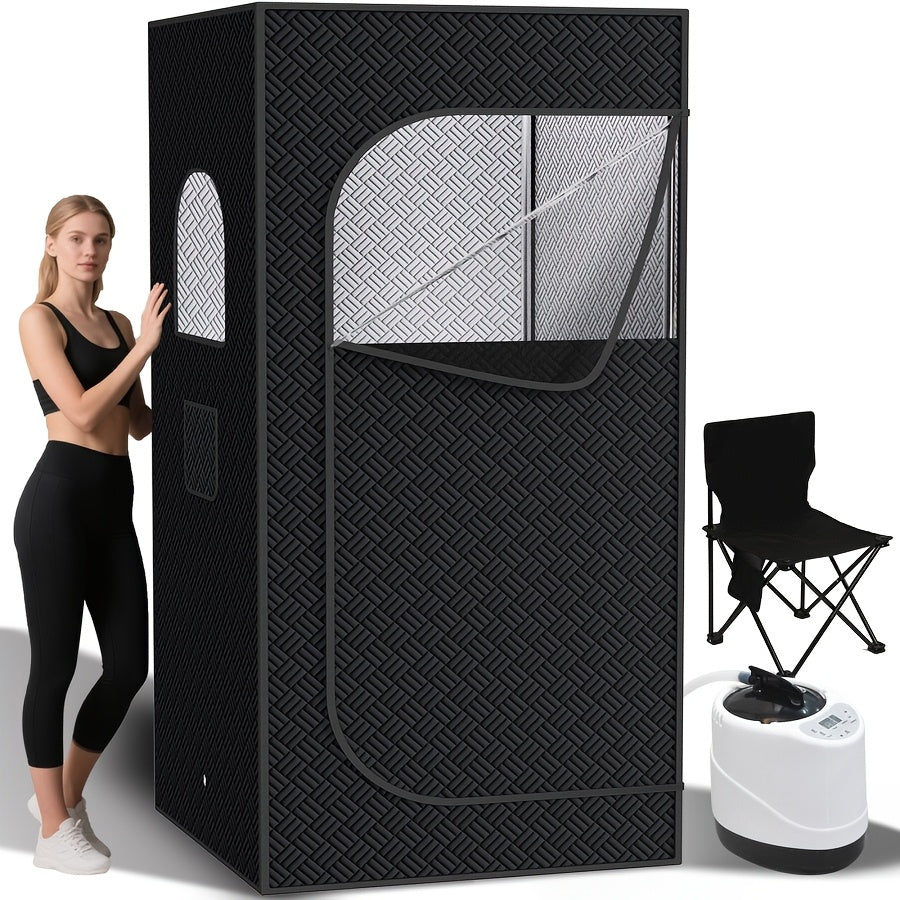 Portable Steam Sauna Box for Home 1500W 2.6L Steam Generator with Remote Control & Folding Chair Oversized Personal Sauna Tent for Relaxation Gym & Spa – Black