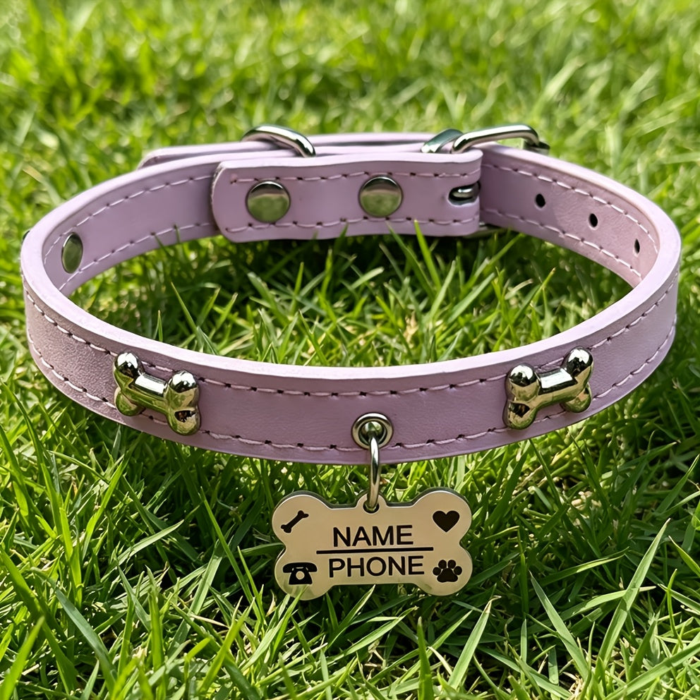 Custom Engraved Dog Collar with Free Personalized ID Tag, Adjustable Anti-Lost Pet Collar for Small to Medium Dogs and Cats, Durable Premium Material