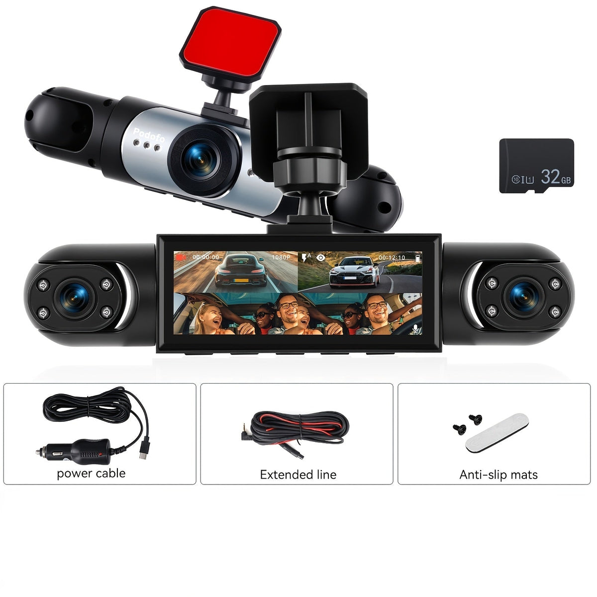 360° 4-Channel Dash Cam 1080P Full Coverage – 1080P Front + 720P Front/Rear/Left/Right, Night Vision, WDR, G-Sensor, Loop Recording, Car Driving Recorder with Optional 32GB/64GB TF Card