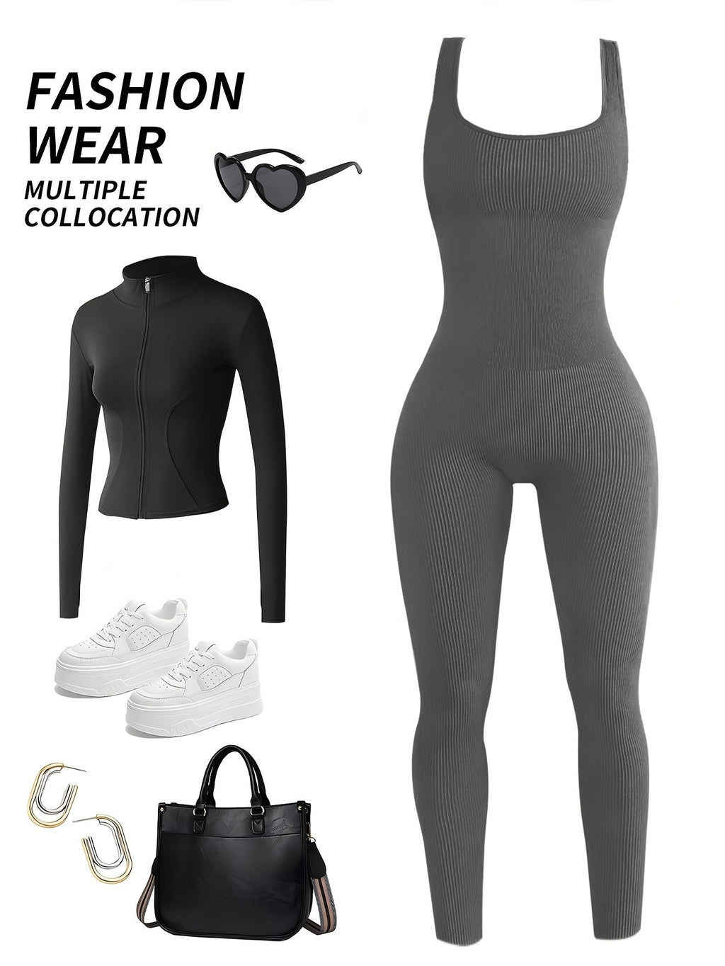Women's Sleeveless Square Neck Jumpsuit – 90% Nylon Stretch Fabric, Thick & Opaque Activewear for Yoga, Pilates, Running, Fitness & Everyday Wear, Sizes S-XL, Multiple Colors