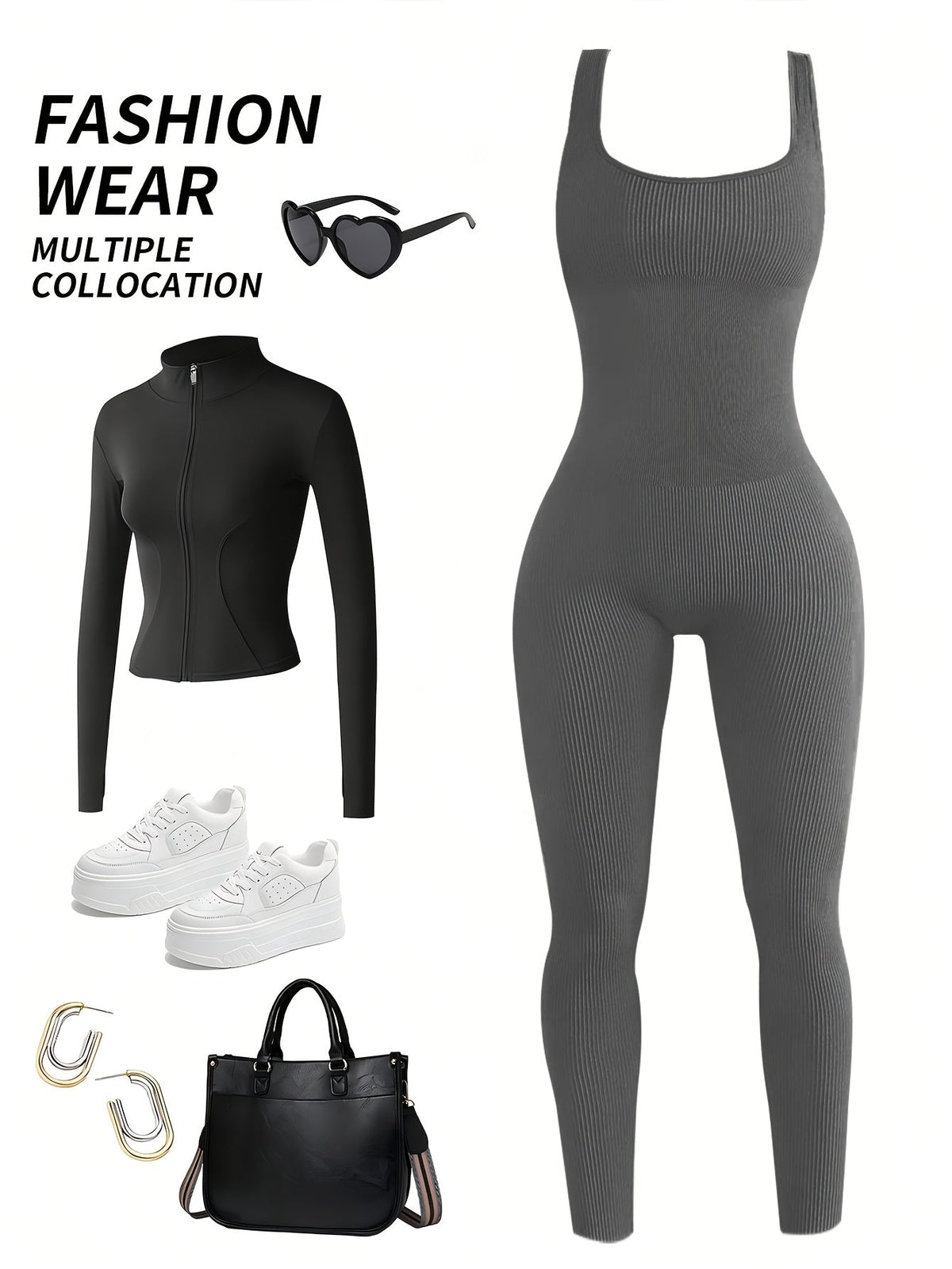 Women's Sleeveless Square Neck Jumpsuit – 90% Nylon Stretch Fabric, Thick & Opaque Activewear for Yoga, Pilates, Running, Fitness & Everyday Wear, Sizes S-XL, Multiple Colors