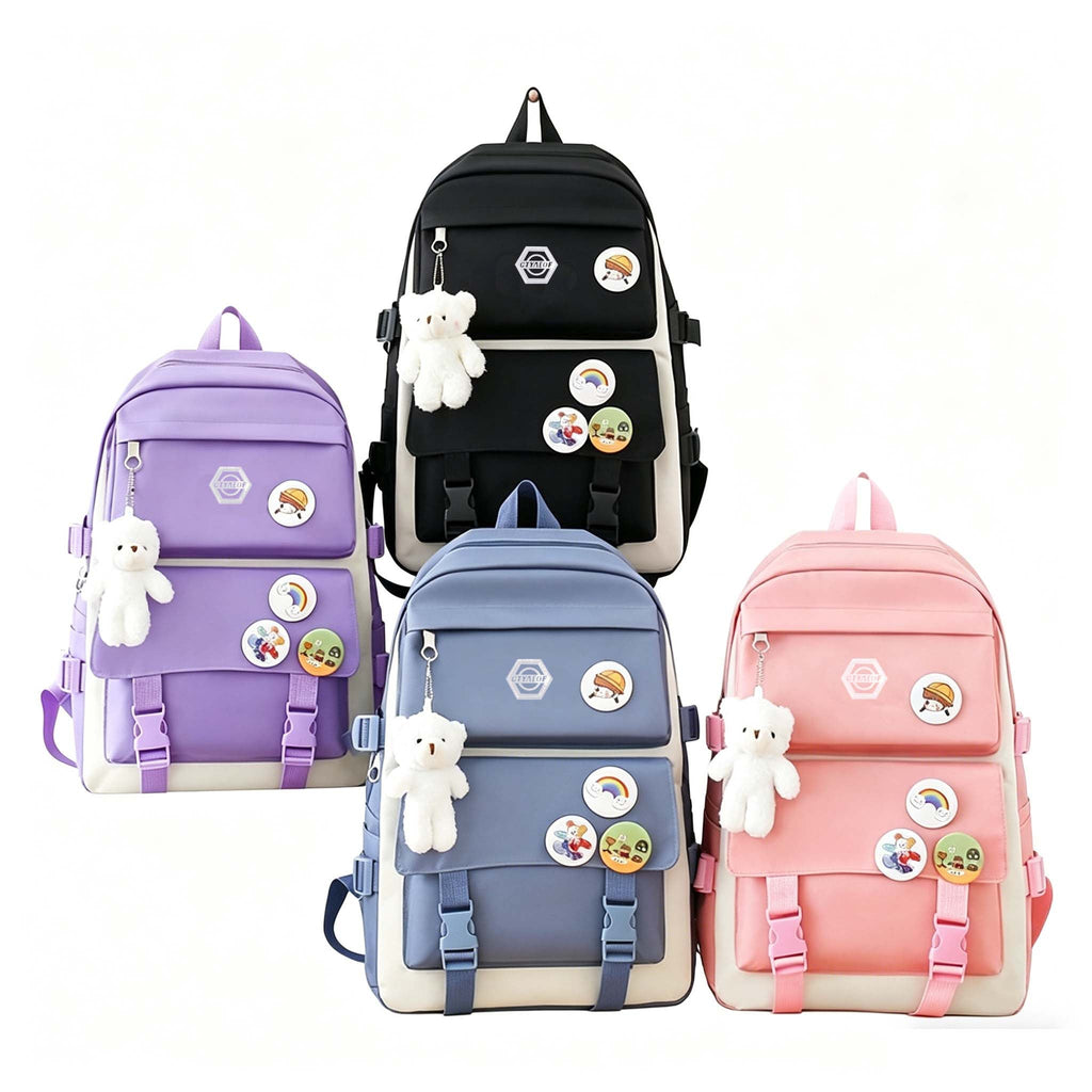 5-Piece Girls' School Backpack Set: Cute, Lightweight Daypack with Tote Bag, Pencil Case & Coin Purse - Durable Student Backpack for School, Hiking & Casual Use