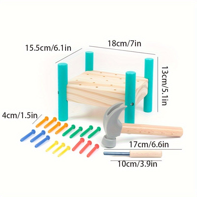 Pounding Table Toy for Toddlers, Five-Color Knocking Nail Hammer Set, Color Recognition, Hand-Eye Coordination, Parent-Child Interactive STEM Educational Toy, Birthday Christmas Gift for Kids