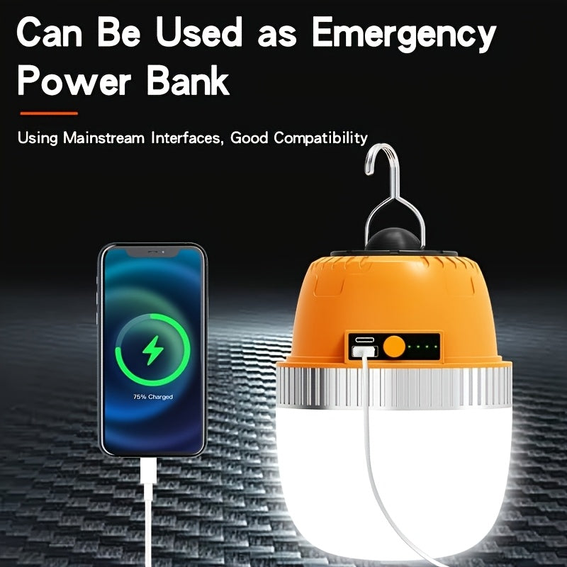LED Camping Lantern USB Rechargeable with Built-In Power Bank, Ultra-Bright Portable Hanging Tent Light for Camping, BBQ, Patio, and Outdoor Emergency, Charges Mobile Phones, Freestanding & Hanging Design
