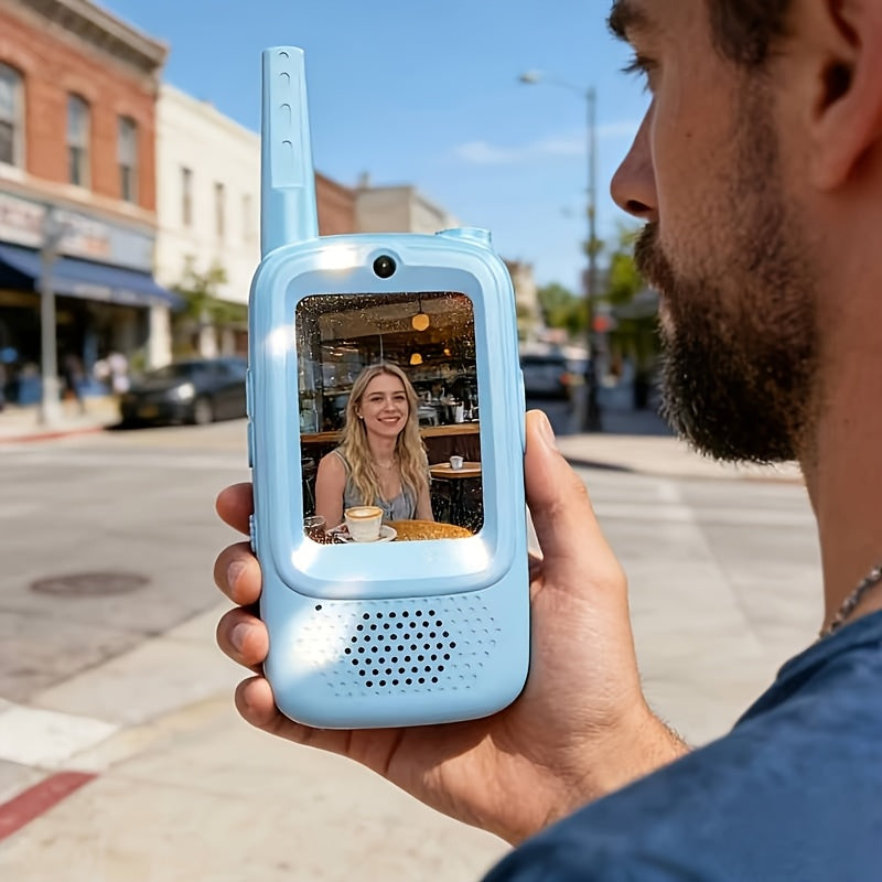 2-Pack Video Walkie-Talkie Set with HD Camera and Voice Changer, UHF Handheld Two-Way Radio, Wireless Communication for Outdoor Camping, Travel, Couple Gift, Birthday, Valentine's Day, and Christmas