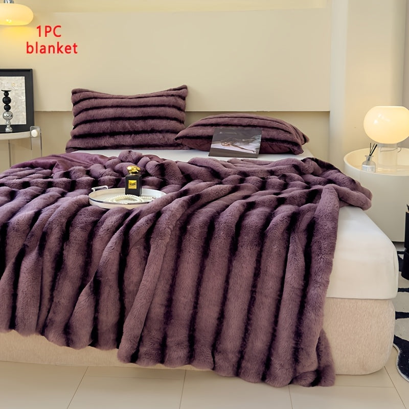 Luxury Thick Striped Plush Blanket – Rabbit-Like Soft Skin-Friendly Warm Throw for Sofa Bed Office & Travel in 6 Colors 3 Sizes