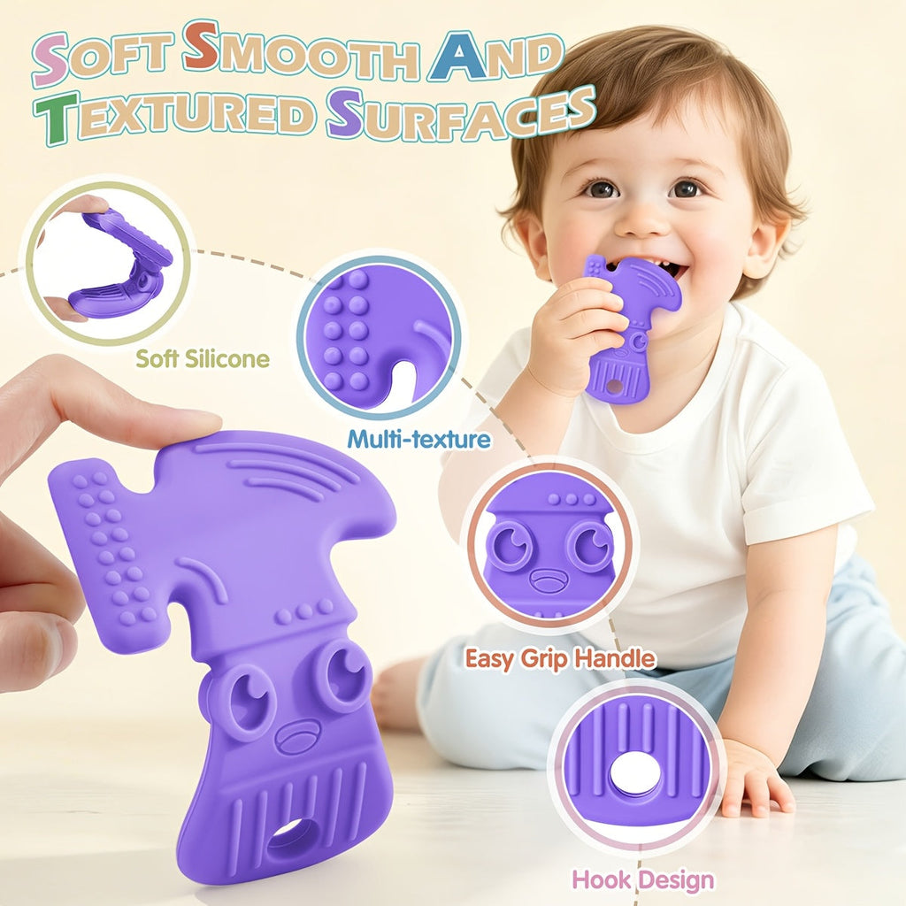 4-Pack Silicone Baby Teething Toys Set, Tool-Shaped Molar Teether Chew Toys (Hammer Wrench Spanner Pliers) for Boys & Girls 0+, Soft Textured Easy to Hold & Clean, Light & Dark Color Series
